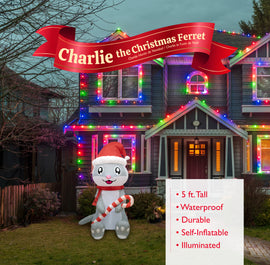Charlie the Christmas Ferret - 5 ft. Tall Inflatable Lawn Decoration